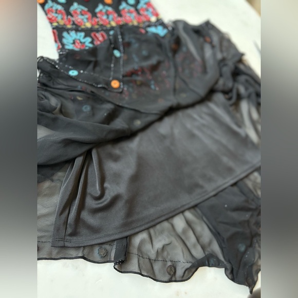 SUE WONG NOCTURNE Vintage Boho Southwest Beaded Silk Dress 6 Y2k Asymmetrical - Picture 11 of 13